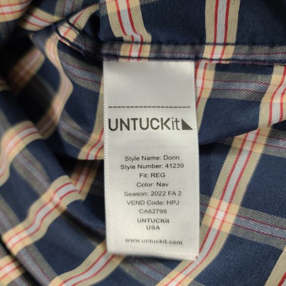 UnTuckit Blue Tan Red Plaid Dorin Button Down Shirt Large - Picture 4 of 4
